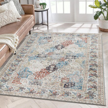 (160 X 230 cm, Coastal) Traditional Cashmere Large Area Rug Luxury Vintage Carpets for Living Room & Door Mat