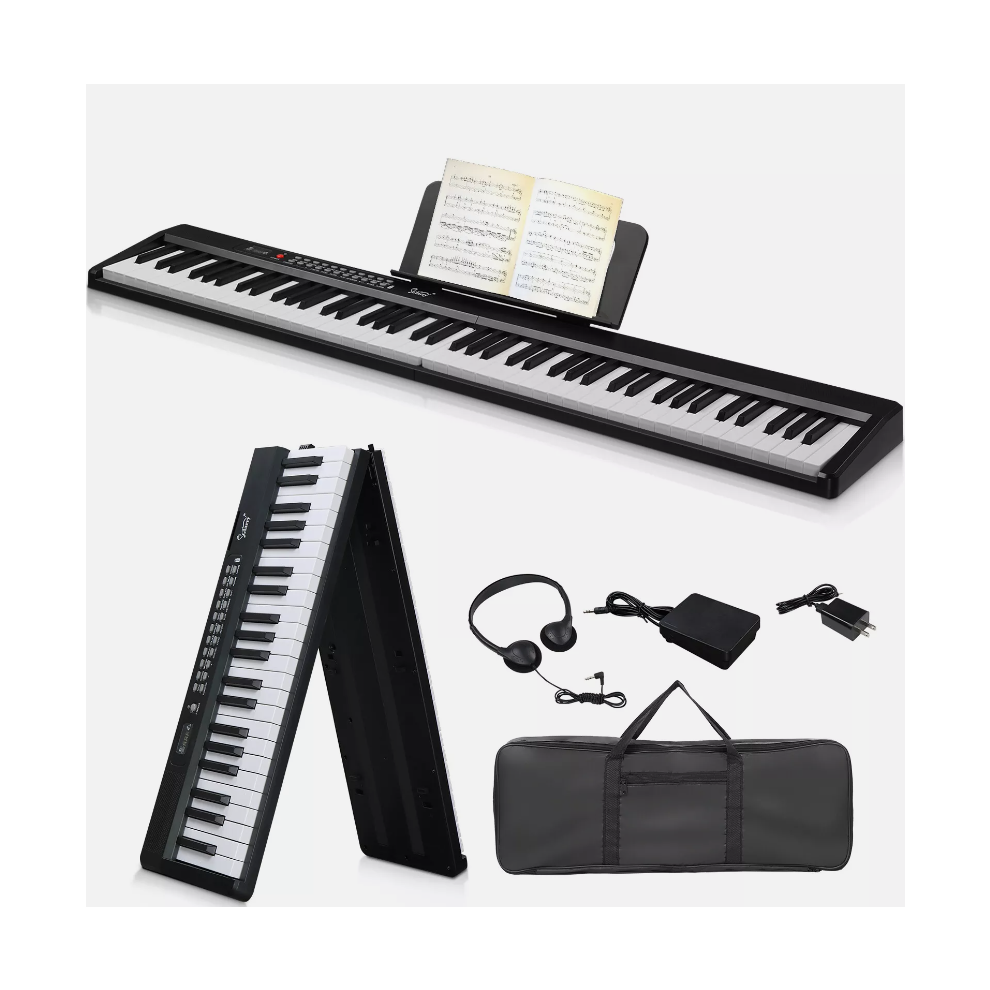 88 Key Folding Piano Semi-Weighted Keyboards MIDI Bluetooth Digital Piano W/ Headphone