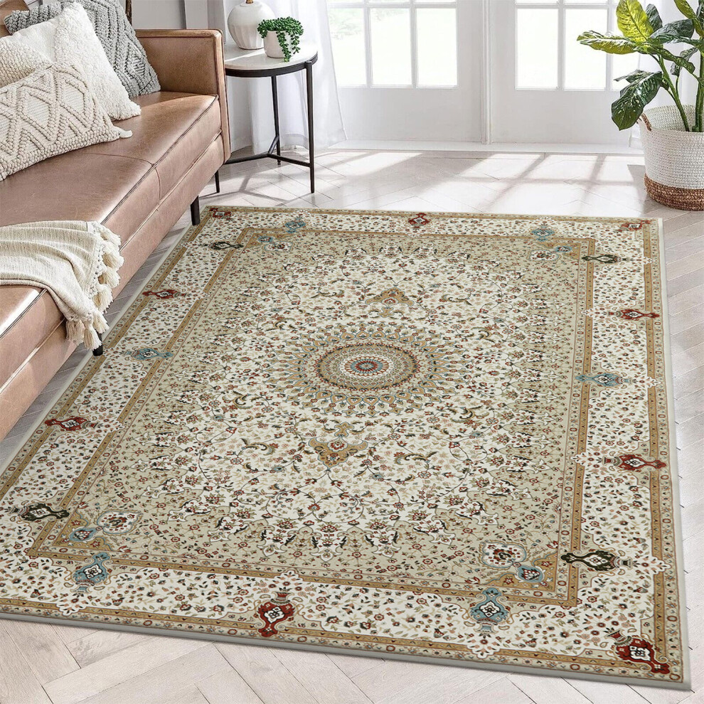(160 X 230 cm, Willow Beige) Traditional Cashmere Large Area Rug Luxury Vintage Carpets for Living Room & Door Mat