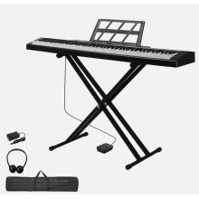 88 Key Full Size Semi-Weighted Keyboards MIDI Bluetooth Digital Piano w/ Dual-tube X-Shape Stand