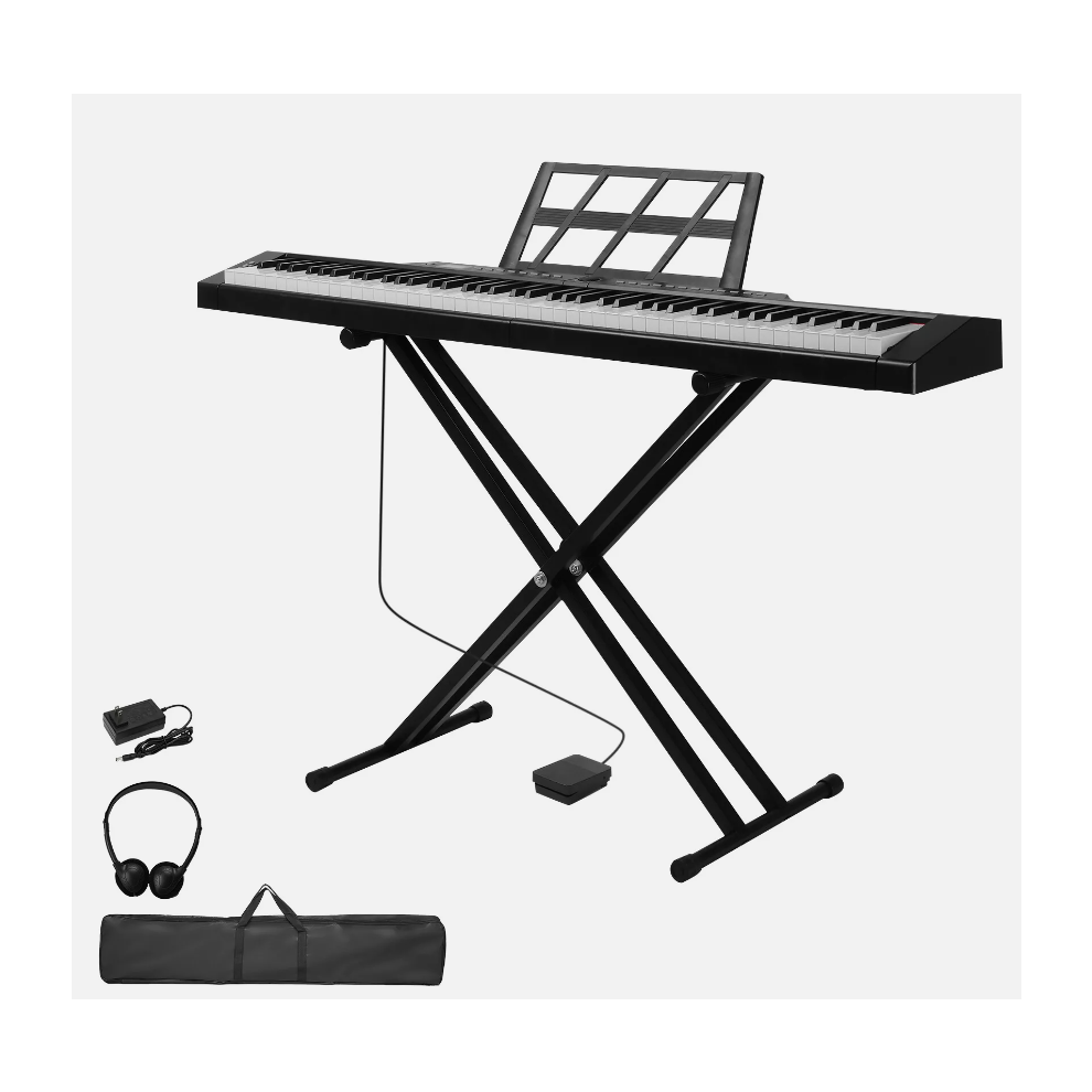 88 Key Full Size Semi-Weighted Keyboards MIDI Bluetooth Digital Piano w/ Dual-tube X-Shape Stand