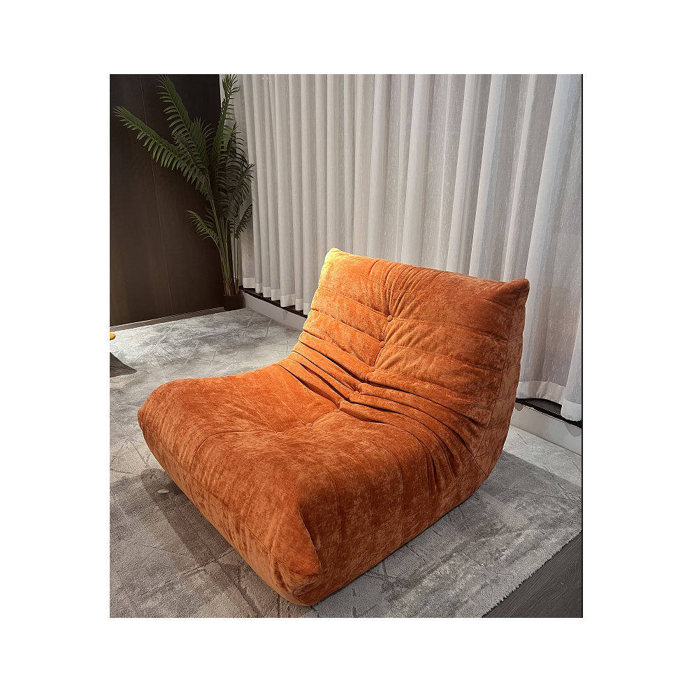 (3 seater, orange) Togo sofa bean bag chair Fireside chair adult lazy floor sofa, ergonomic high-density foam floor chair, 1/2/3 seater free combination