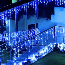 (blue) LED String Lights Waterfall Curtain Light String 5M Droop 0.4-0.6m Christmas Fairy Lights Outdoor Party Garden Eaves Decoration