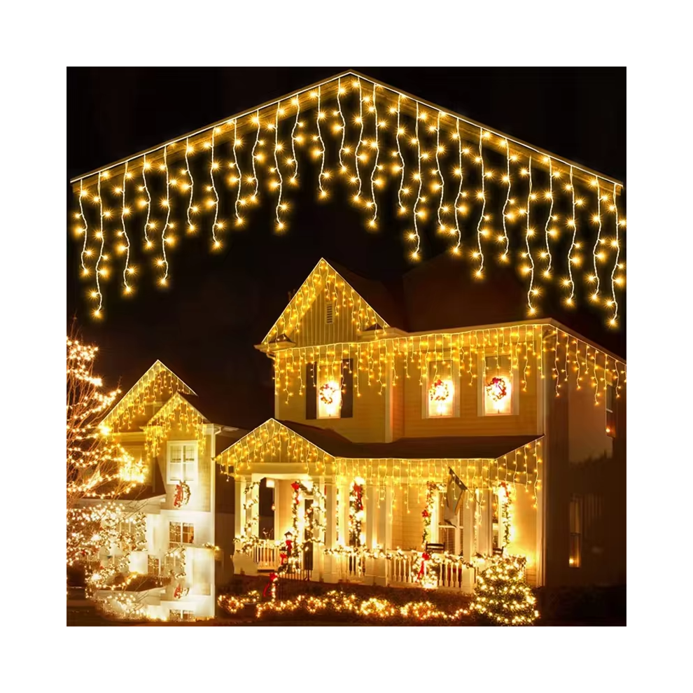 (Warm White) LED String Lights Waterfall Curtain Light String 5M Droop 0.4-0.6m Christmas Fairy Lights Outdoor Party Garden Eaves Decoration