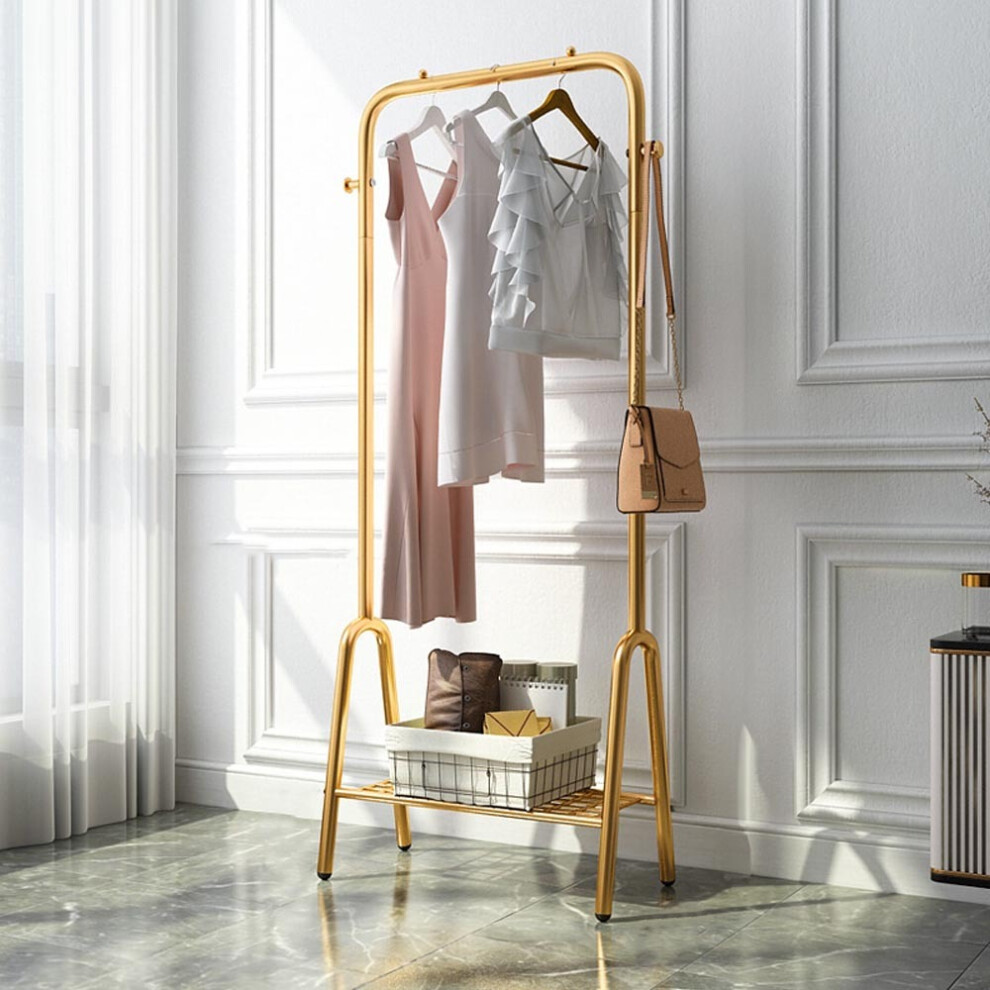 Metal Freestanding Vintage Style Gold Clothes Rack with Bottom Shelf
