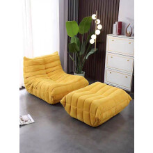 (Yellow) Togo sofa + footrest set, compression sofa, lazy floor sofa, memory foam, ergonomic fireplace chair