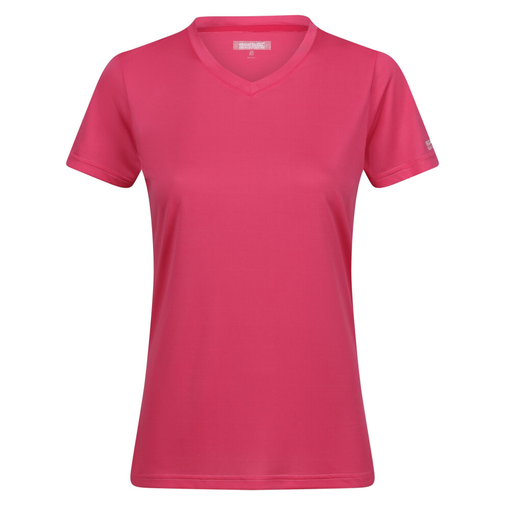 (12 UK, Flamingo Pink) Regatta Womens/Ladies Fingal Plain V Neck T-Shirt