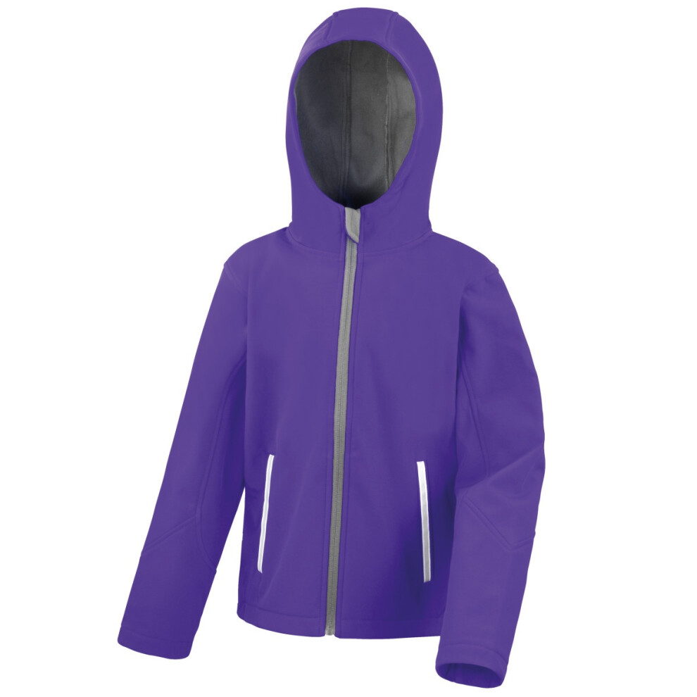 (13/14, Purple/Grey) Result Core Kids Unisex Junior Hooded Softshell Jacket