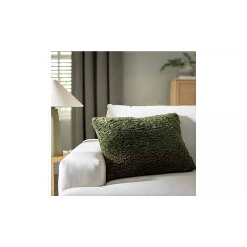 (Moss green) Faux Shearling Cushion - Machine Washable Polyester, 55x40cm