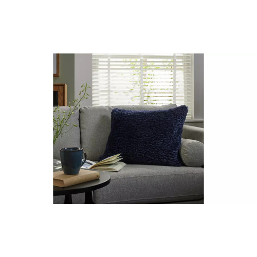 (Navy) Faux Shearling Cushion - Machine Washable Polyester, 55x40cm