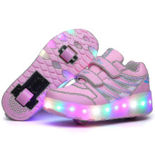 (Pink, 29) 2022 New Led Light Up Roller Shoes Double Wheel Usb Rechargeable Skating Shoes