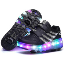 (Black, 30) 2022 New Led Light Up Roller Shoes Double Wheel Usb Rechargeable Skating Shoes