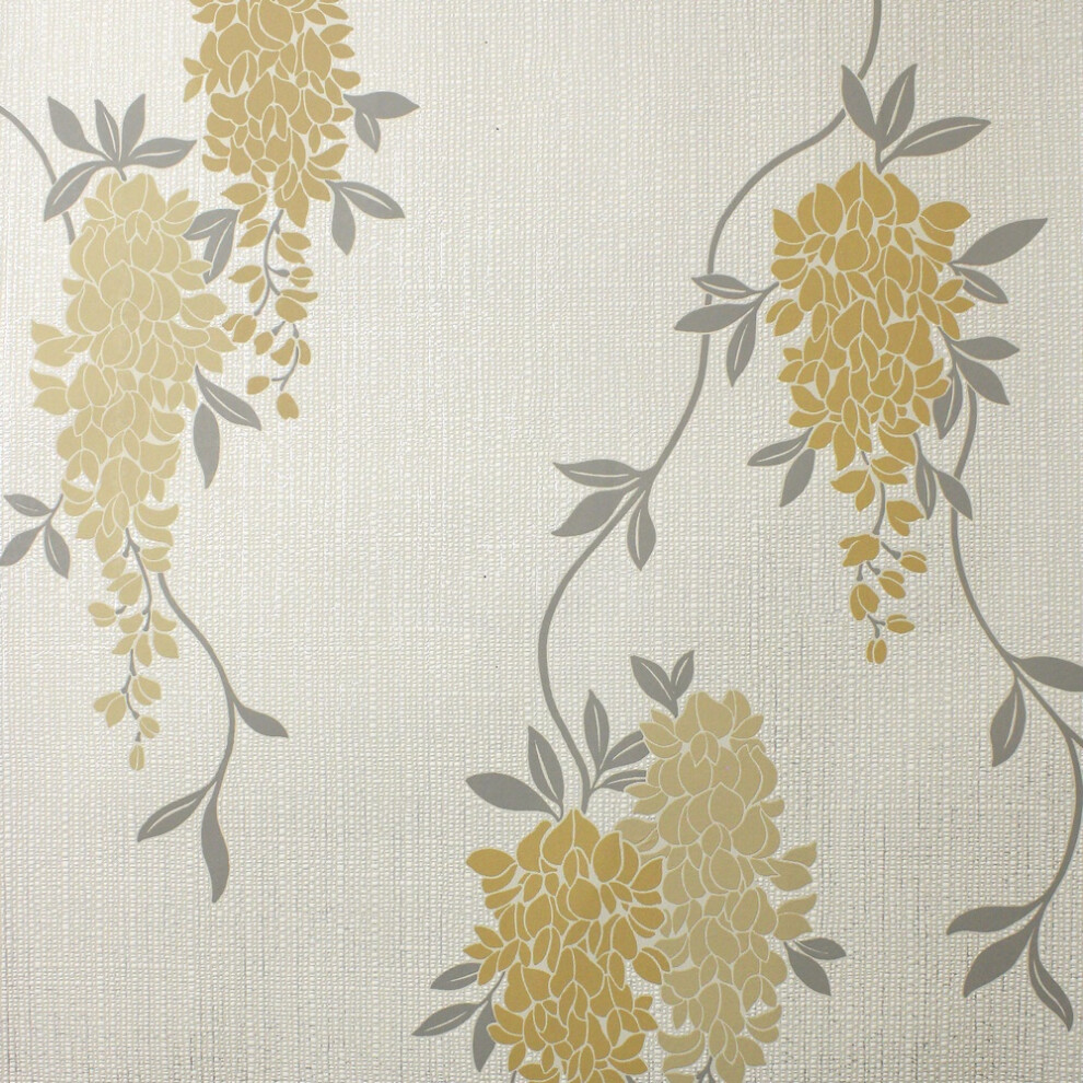 Fine Decor Wisteria Floral Ochre Wallpaper FD43672