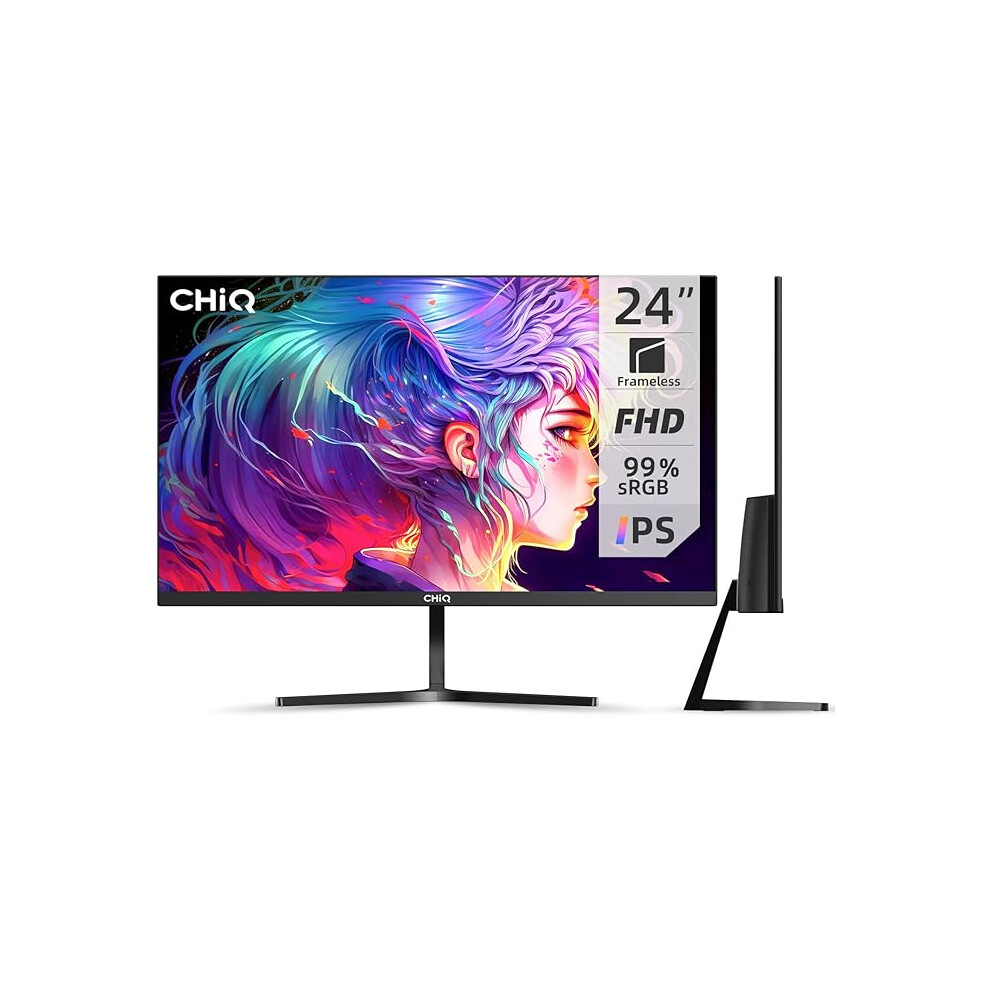 Chiq Store Chiq 24F650, 24 Inch Monitor, Fhd(1920X1080) Pc Monitor, 100Hz, Ultra Slim, Amd Freesync, 99% Srgb, Hdmi&Dp, Vga, Usb, 2024 New