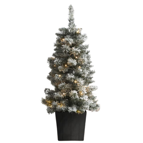 3ft Snowy Pre-Lit Artificial Potted Christmas Tree With 40 Warm White LED's