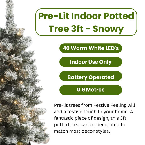 3ft Snowy Pre-Lit Artificial Potted Christmas Tree With 40 Warm White LED's 2