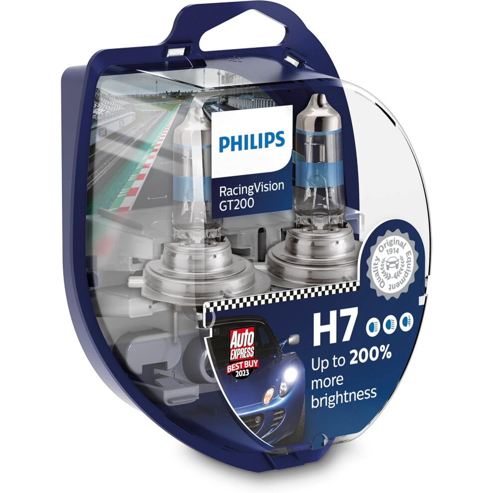 Philips Racing Vision GT200 H7 Headlight Bulb +200%, Double Set,