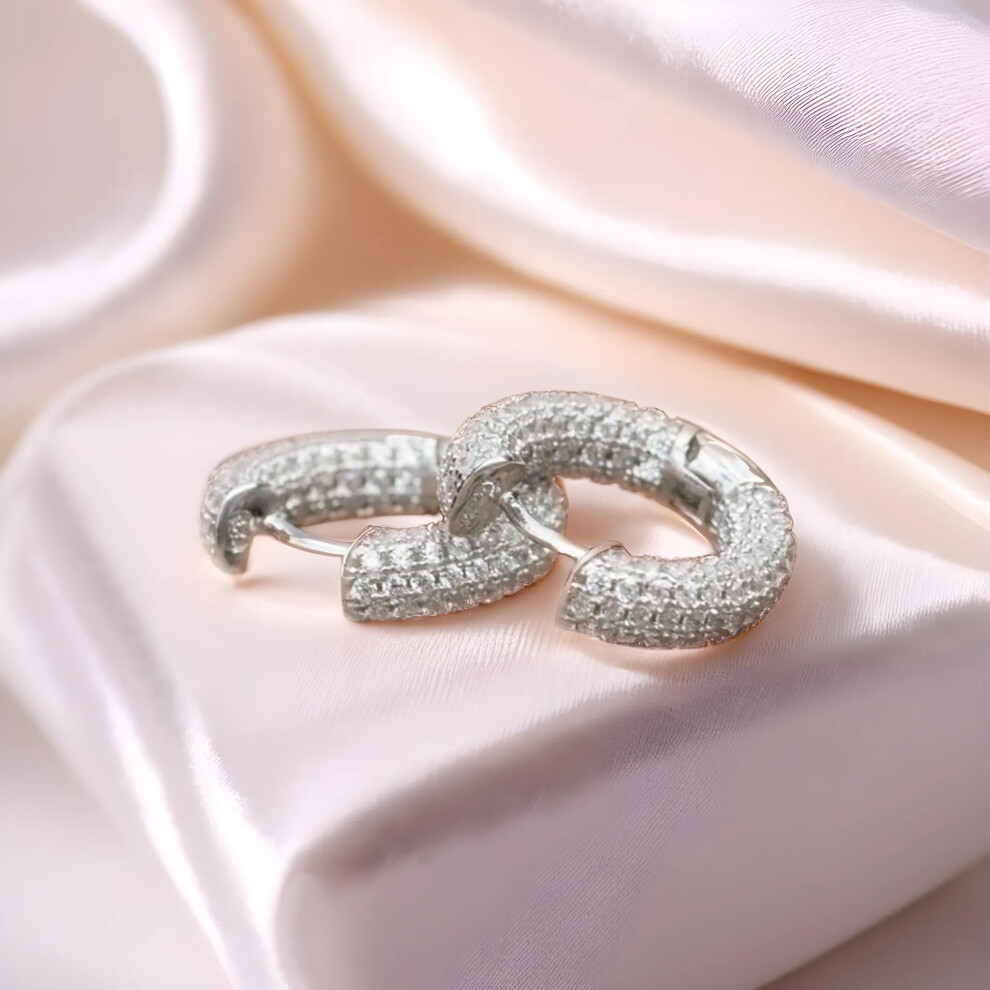 Micro Pave Brilliant Round Cut Moissanite Diamond Hoop Earrings,