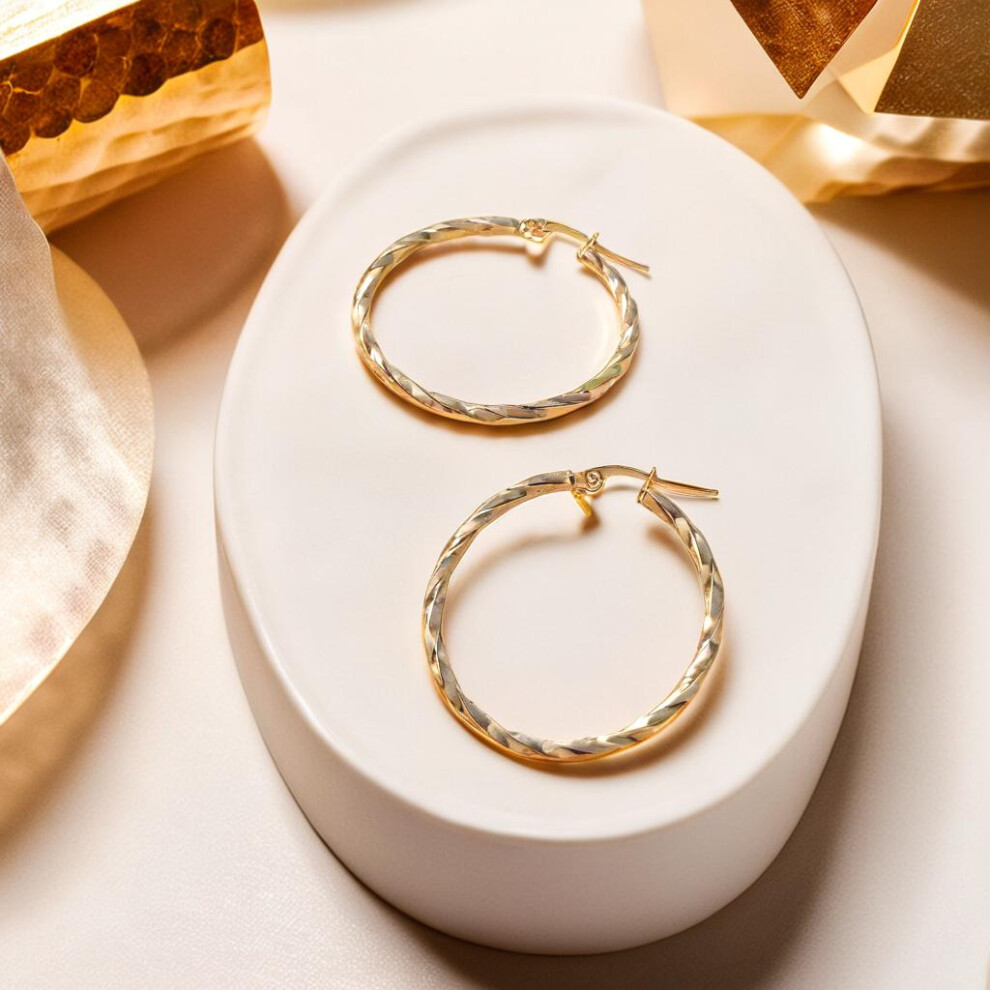 (30mm) Sterling Silver 2mm Thin Twist Round Hoop Earrings