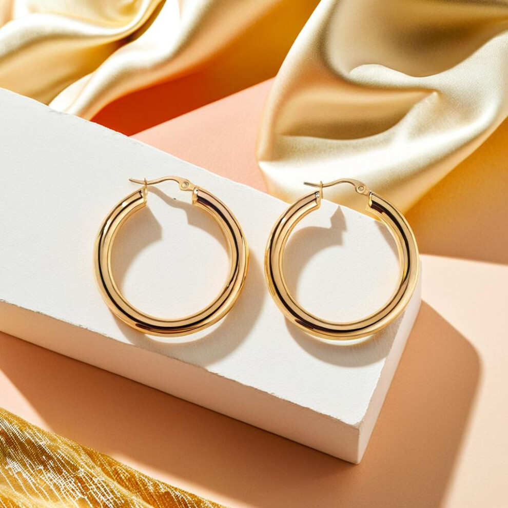 (30mm) Sophisticated 14K Gold Round Hoop Earrings
