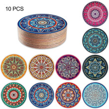 10 Pack Drink Coasters Set, Absorbent Ceramic Coasters With Holder, Mandala Coasters With Non-slip Cork Back, Housewarming Gift Stone Coaster, Round R