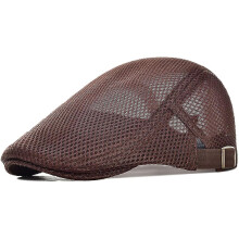 (Coffee) Men Breathable Mesh Summer Hat Adjustable Newsboy Beret Ivy Cap Flat Cap