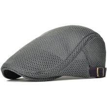 (Grey) Men Breathable Mesh Summer Hat Adjustable Newsboy Beret Ivy Cap Flat Cap