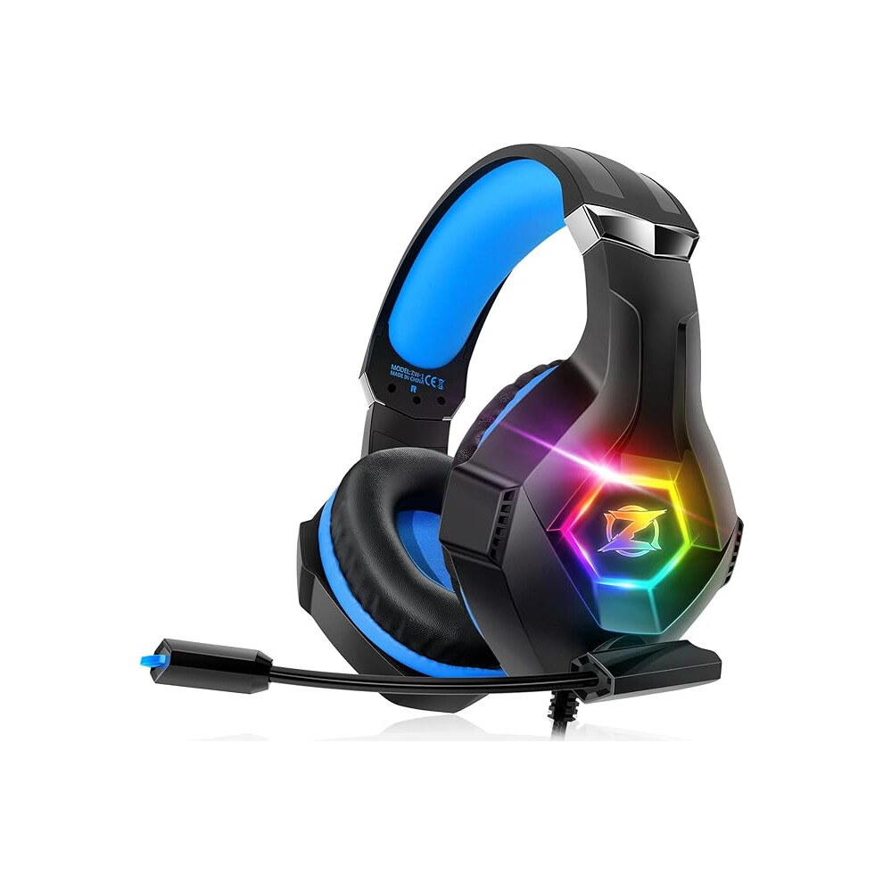 Gaming Headset Stereo Surround Sound Gaming Headphones With Breathing Rgb & Adjustable Mic For Ps4 Ps5 Pc Xbox One Laptop Mac Light 885334820254