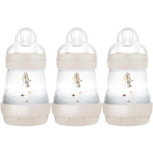 MAM Easy Start Self Sterilising Anti-Colic Baby Bottle 3 Pack (3 x160 ml) with Slow Flow MAM Teats Size 1, Newborn Essentials, Beige (Designs May Vary