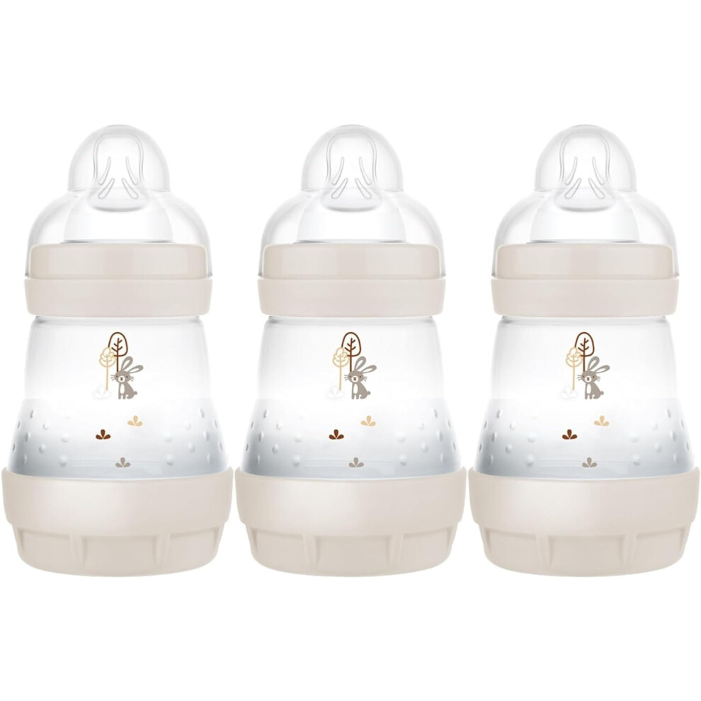 MAM Easy Start Self Sterilising Anti-Colic Baby Bottle 3 Pack (3 x160 ml) with Slow Flow MAM Teats Size 1, Newborn Essentials, Beige (Designs May Vary