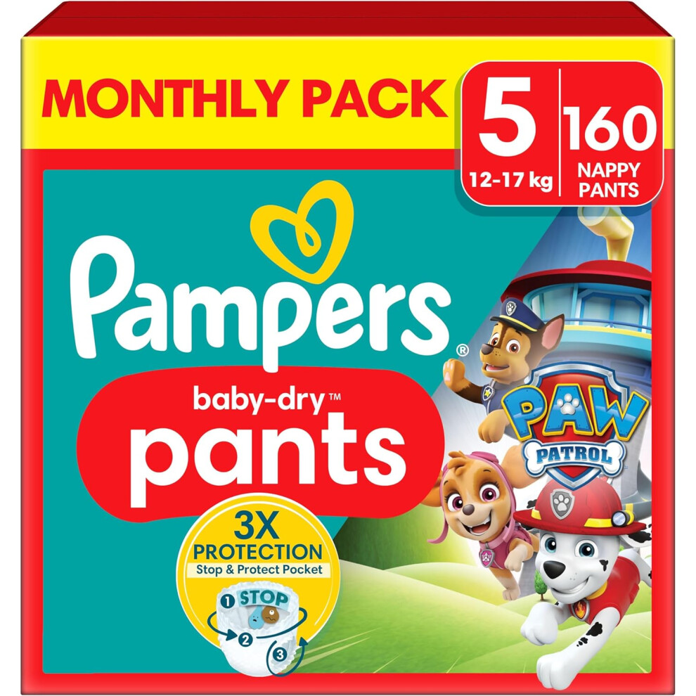 Pampers Baby-Dry Nappy Pants Paw Patrol Edition Size 5, 160 Nappies, 12kg-17kg, with Our 360Â° Pants Fit to Help Prevent Leaks