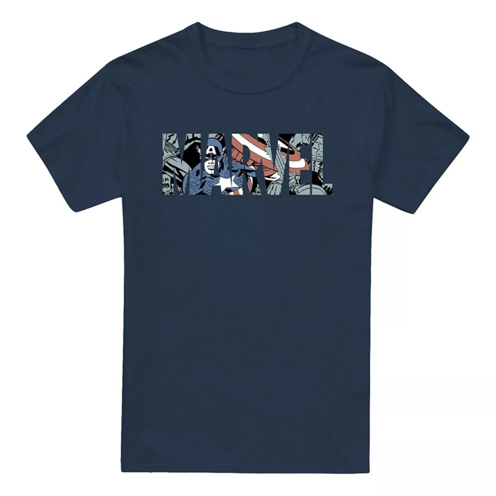 (M, Navy) Captain America Mens Window T-Shirt