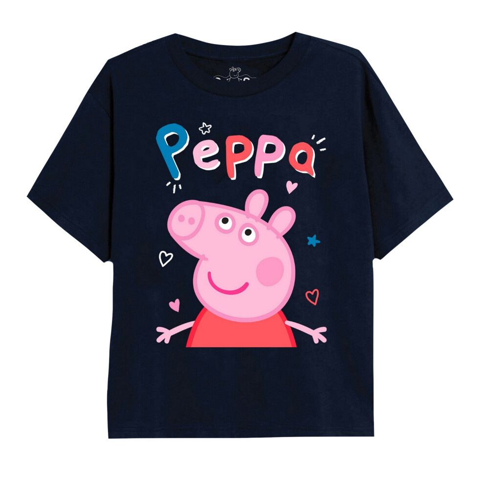 (13 Years, Navy) Peppa Pig Girls Classic Doodle T-Shirt