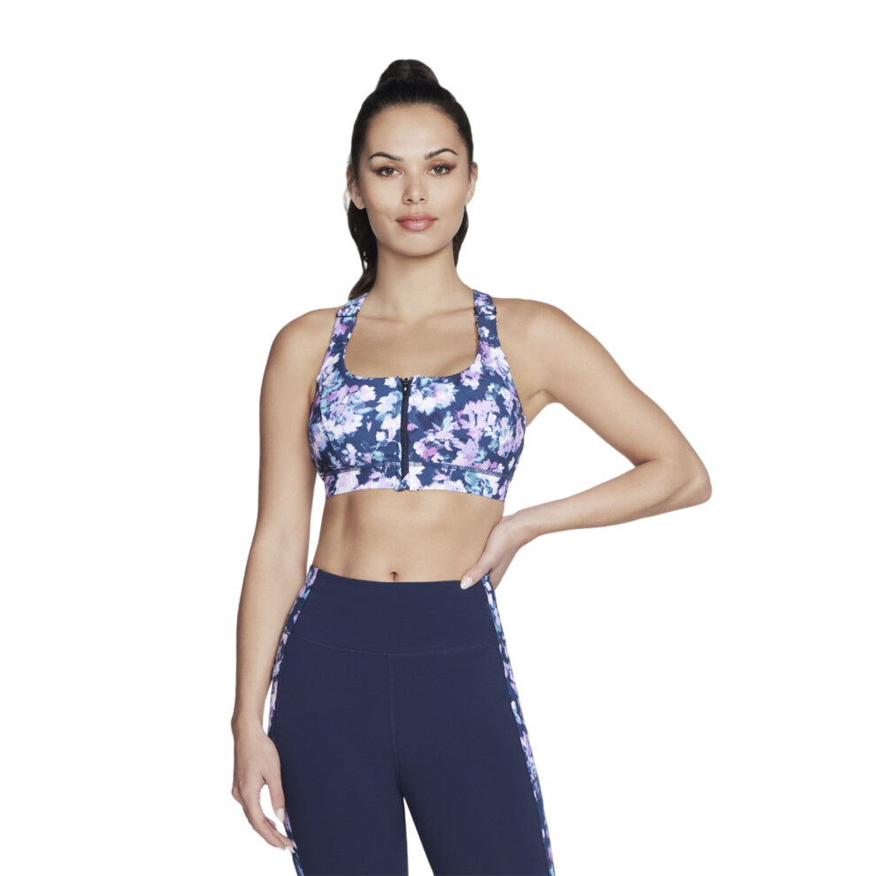 (XL, Blue/Lavender) Skechers Womens/Ladies Misty Floral Zip Front Sports Bra