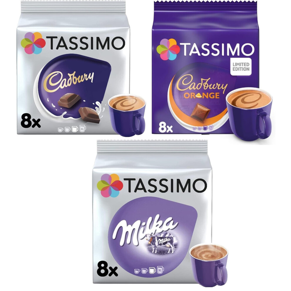 Hot Chocolate Selection - Cadbury/Milka/Cadbury Orange Pods (Pack of 3, Total 24 Capsules)