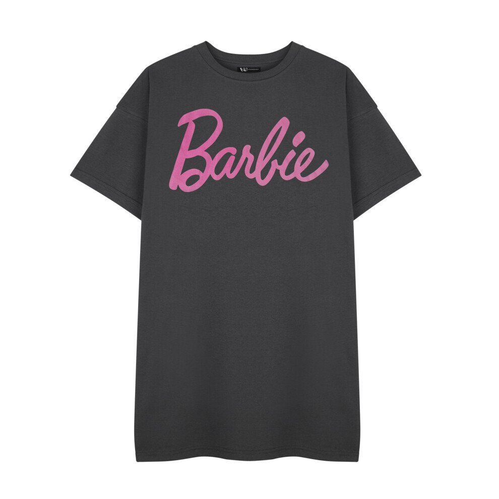 (Medium) Barbie Short Sleeved T-Shirt Dress (Womens Grey)