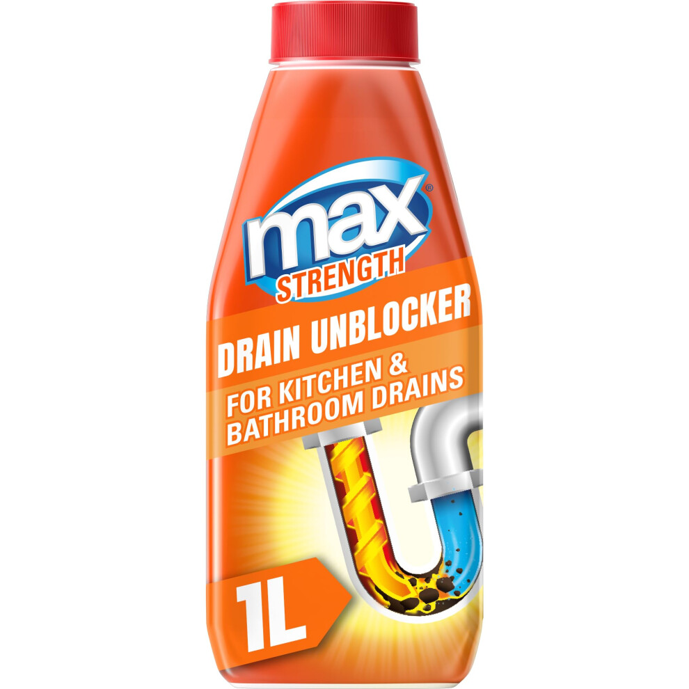 Strength Drain Unblocker, 1L, Heavy Duty Toilet Unblocker, Sink Unblocker and Drain Cleaner for Kitchen and Bathroom Drains, Fast-Acting Shower Drain