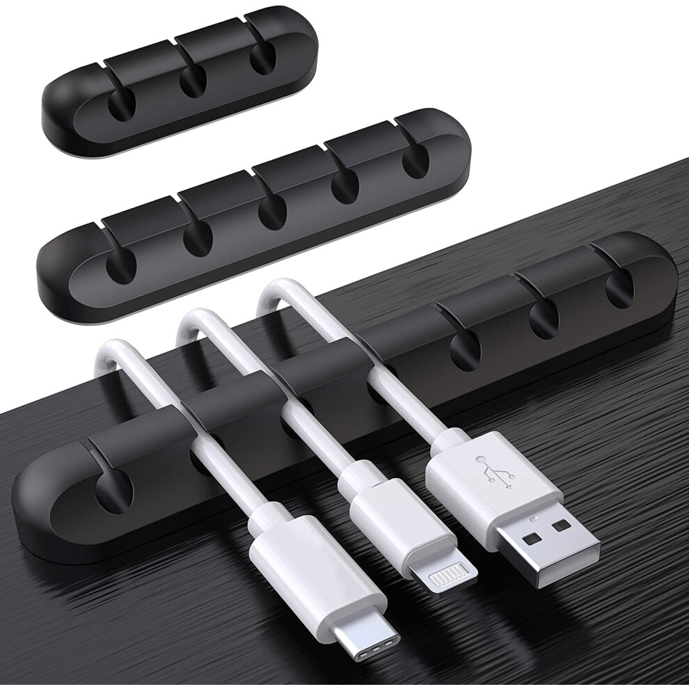 Soulwit Black Cable Holder Clips, 3-Pack Cable Management Cord Organiser Clips Silicone Adhesive For Usb Charging Cable Mouse Wire Pc Office Home (753-Slot, )