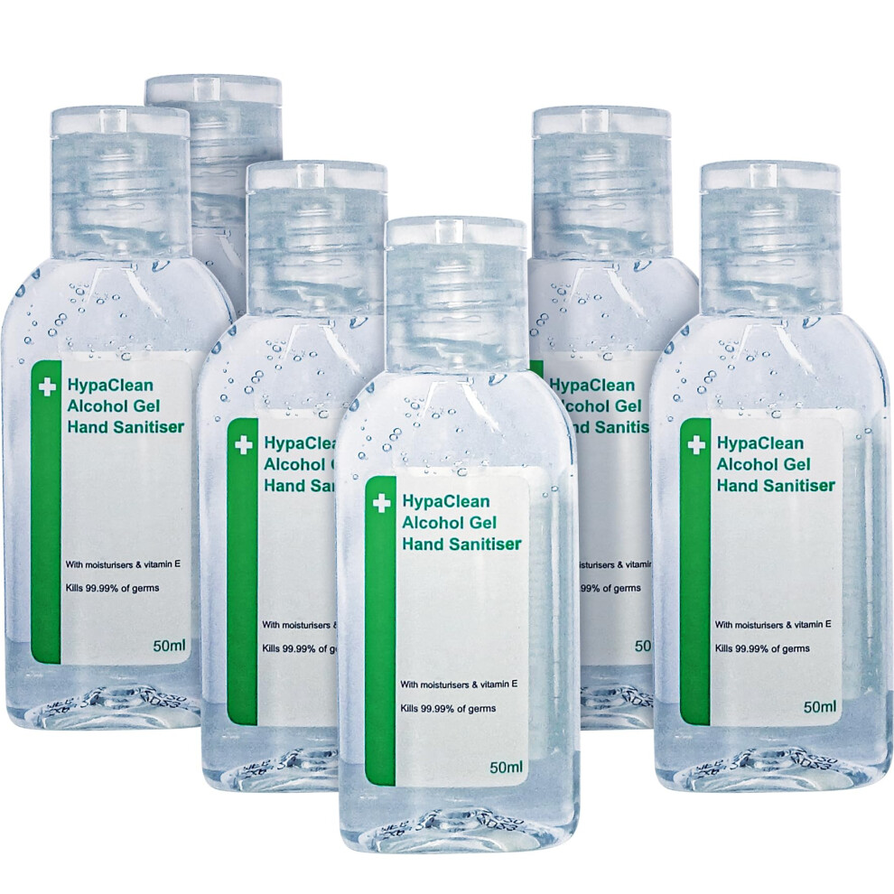 Safety First Aid Group Hypaclean Antibacterial Alcohol Hand Gel 50Ml Travel Size, Pack 6