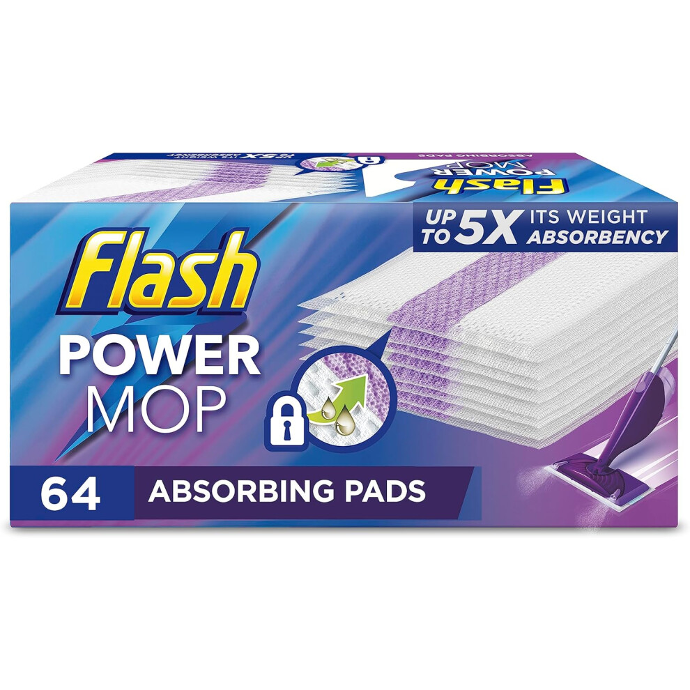Flash Powermop Absorbing Pad Refills, Flash Mop Refill Pads, White, 16 Count (Pack of 4), Flash Power Mop