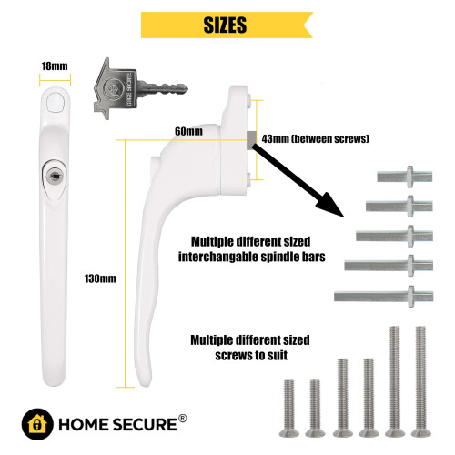 Home Secure Universal uPVC Window Handle Multi-Spindle - White 1