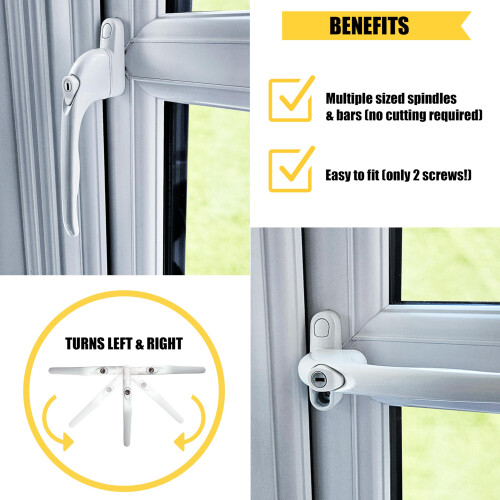 Home Secure Universal uPVC Window Handle Multi-Spindle - White 2
