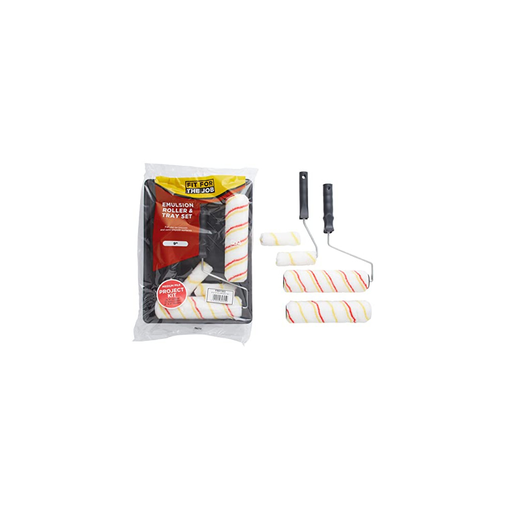 7 piece Emulsion Paint Roller Set, 2x 9 inch & 2x Mini Paint Rollers, Frames & Paint Tray, Medium Pile Roller Sleeves for DIY Painting with Emulsion