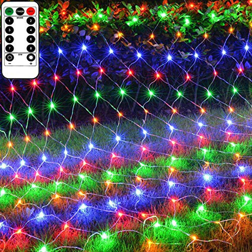 Patio Garden Net Light String Led Outdoor Waterproof Battery Operated,8 Modes Remote Timer Dimmable,Multi-Colored Mesh Light for Bush Deck Fence Wall