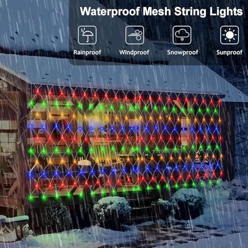Patio Garden Net Light String Led Outdoor Waterproof Battery Operated,8 Modes Remote Timer Dimmable,Multi-Colored Mesh Light for Bush Deck Fence Wall 2