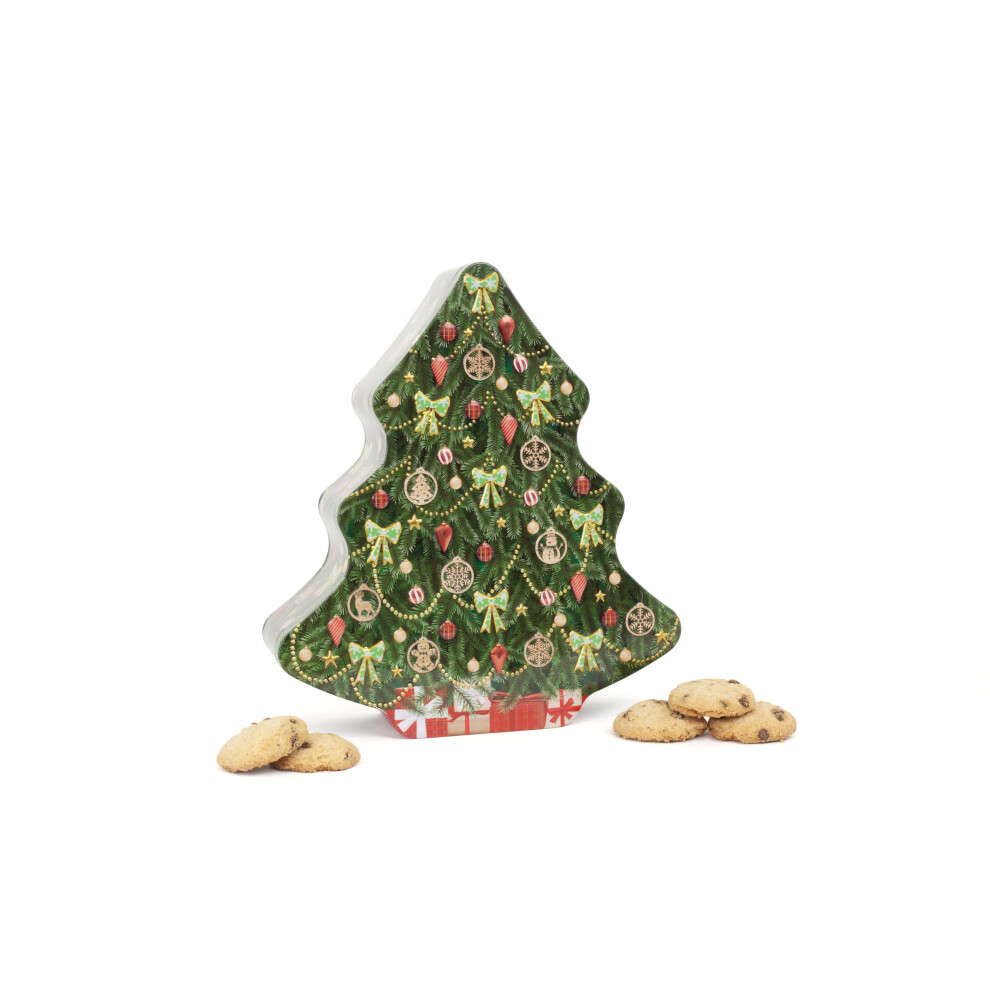 Christmas Tree Gift Set - Christmas Biscuits Tin, Novelty Biscuit Tins with Chocolate Chip Biscuits - Luxury Biscuits Gifts for Women and Men