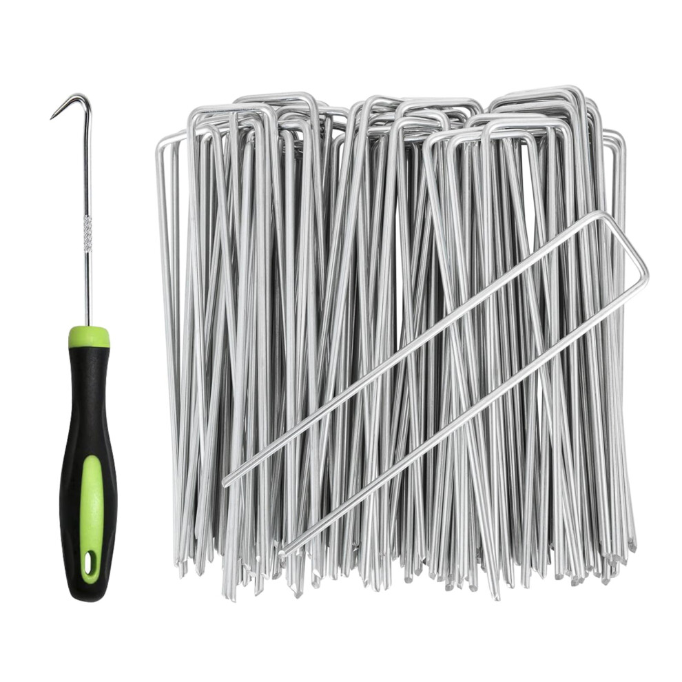 Galvanized Garden Pegs, 50 Pack 6"/15cm Weed Membrane Pegs, Strong U-Shaped Ground Stakes Steel for Fixing Landscape Fabric