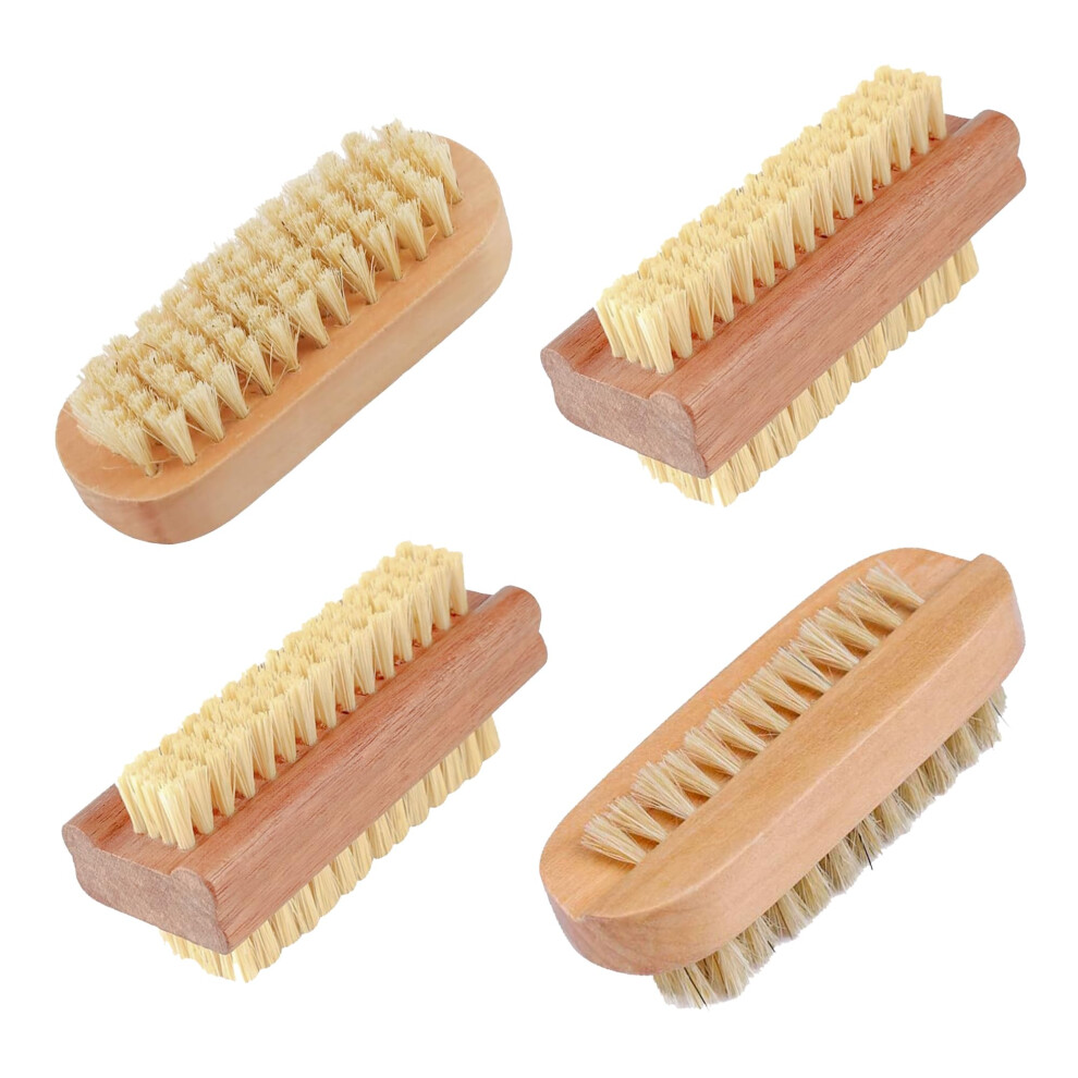 4 Pcs Double Sided Wooden Nail Brush for Everyday Use - 2 different kinds of Nail Brushes Nail brushes for cleaning nails - Easy to Use Brushes - Nail