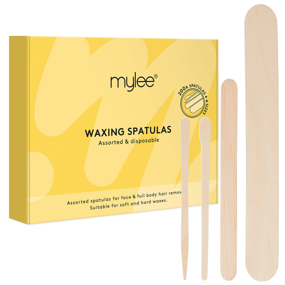 Assorted Disposable Wooden Waxing Spatulas, Pack of 200, Smooth & Natural Wooden Sticks, 4 Sizes for Precision Hair Removal, Soft or Hard Wax