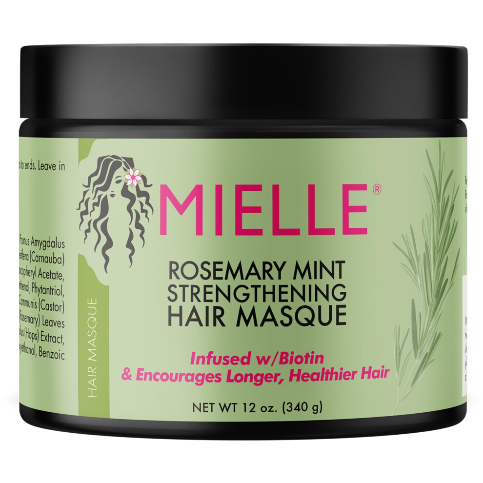Mielle Rosemary Mint Strengthening Hair Masque, Essential Oil & Biotin Deep Treatment, Miracle Repair for Dry, Damaged, & Frizzy Hair, 340 ml (Pack of